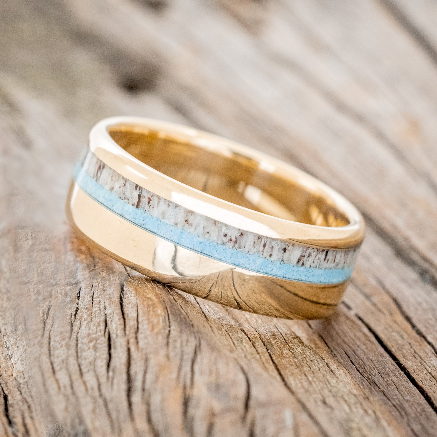 "CASTOR" - ELK ANTLER & TURQUOISE WEDDING BAND-17
