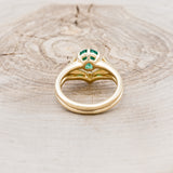 CLADDAGH BRIDAL SUITE - ROUND CUT LAB-GROWN EMERALD SOLITAIRE ENGAGEMENT RING WITH DIAMOND ACCENTS TRACER & CLADDAGH TRACER