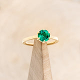 CLADDAGH BRIDAL SUITE - ROUND CUT LAB-GROWN EMERALD SOLITAIRE ENGAGEMENT RING WITH DIAMOND ACCENTS TRACER & CLADDAGH TRACER-17