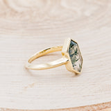 "CORA" - ELONGATED HEXAGON CUT MOSS AGATE SOLITAIRE ENGAGEMENT RING
