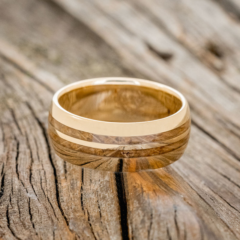 "COSMO" - DOMED WHISKEY BARREL OAK WEDDING RING-9