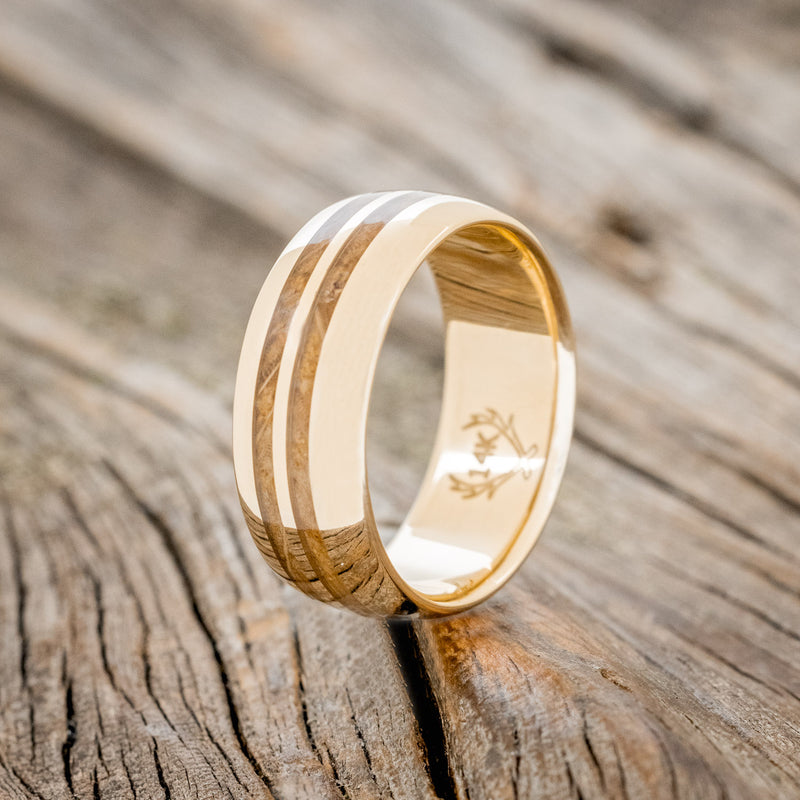 "COSMO" - DOMED WHISKEY BARREL OAK WEDDING RING-7