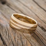 "COSMO" - DOMED WHISKEY BARREL OAK WEDDING RING-8