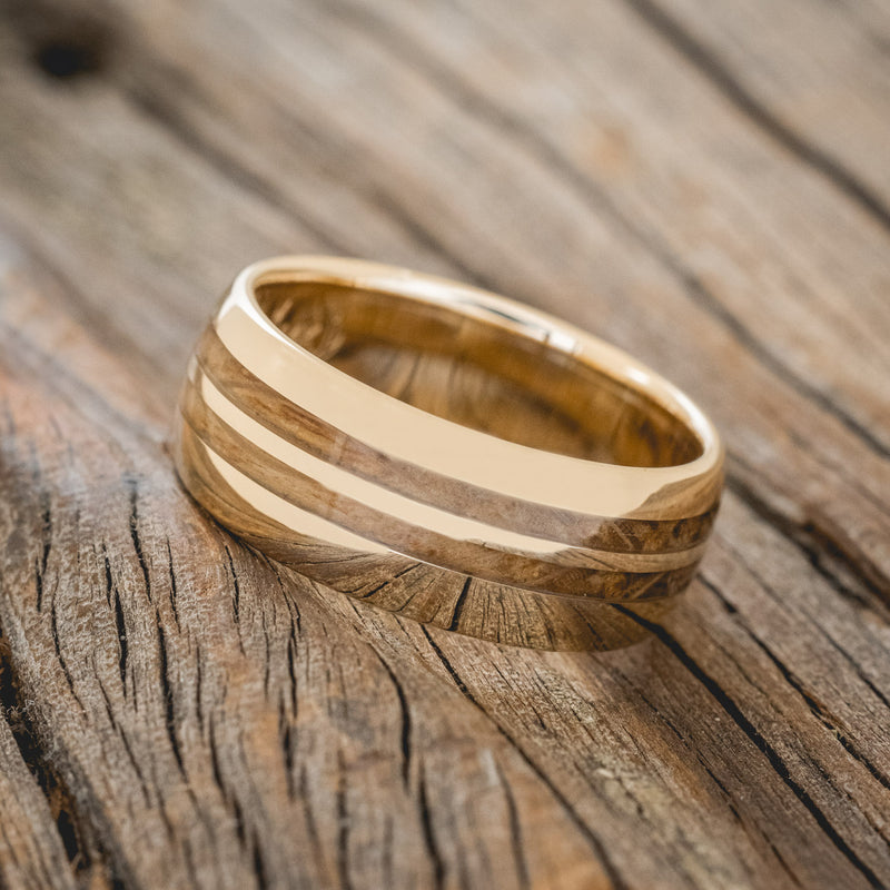 "COSMO" - DOMED WHISKEY BARREL OAK WEDDING RING-8