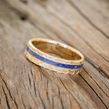 "VERTIGO" - LAPIS LAZULI WEDDING RING FEATURING A CROSSHATCHED 14K GOLD BAND-5