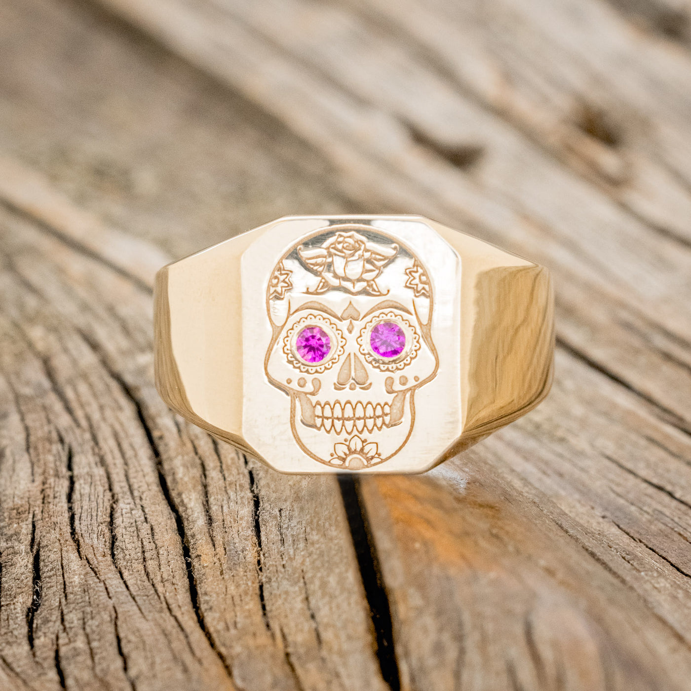 Handmade Sterling Silver Signet Ring with Recessed Skull with 10mm store Round Cut Stone set in 14K gold Bezel