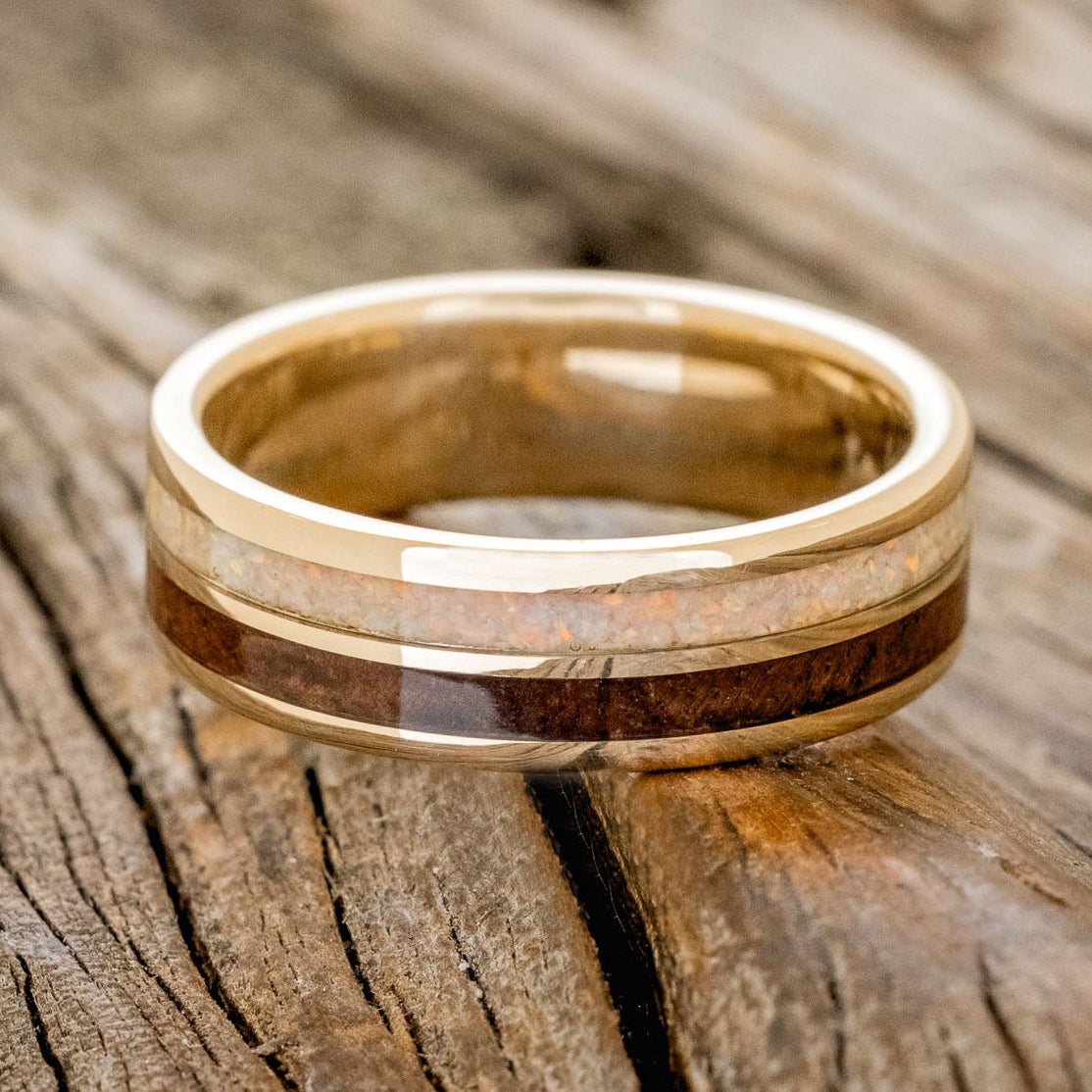 "DYAD" - KOA WOOD & FIRE AND ICE OPAL WEDDING BAND-3