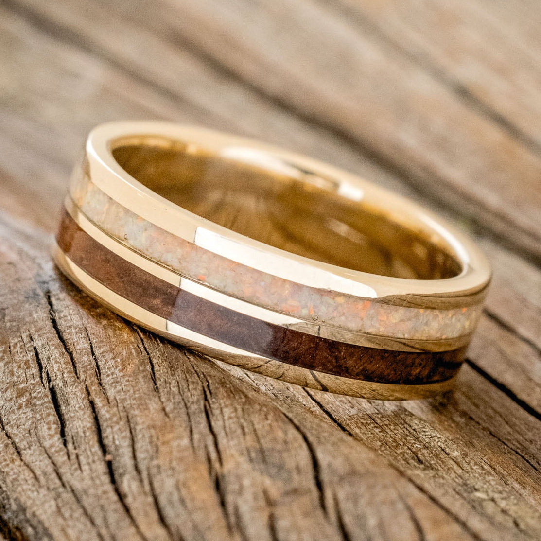 "DYAD" - KOA WOOD & FIRE AND ICE OPAL WEDDING BAND-2