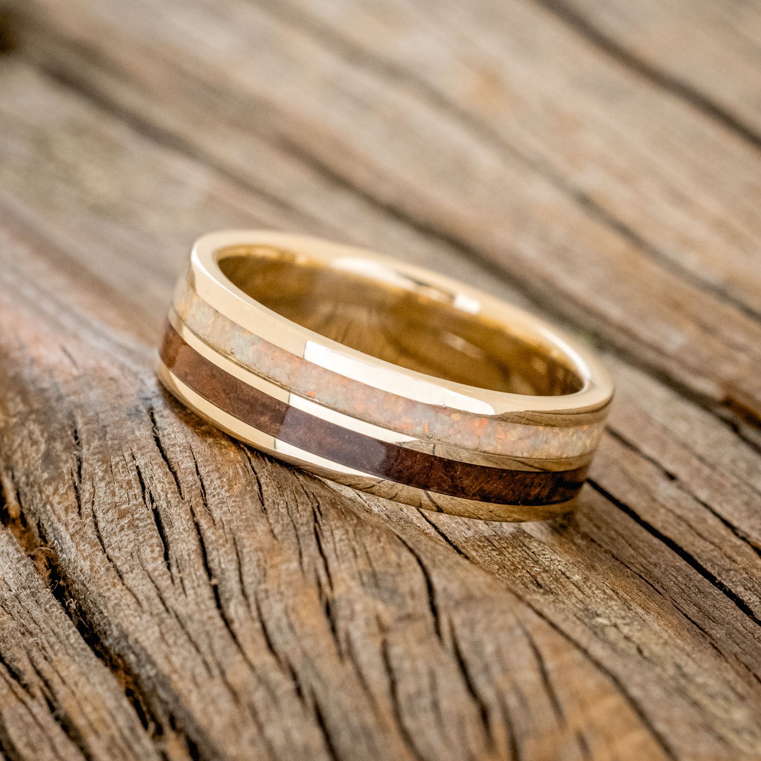 "DYAD" - KOA WOOD & FIRE AND ICE OPAL WEDDING BAND-2