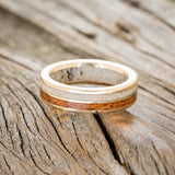 "DYAD" - IRONWOOD & FIRE AND ICE OPAL WEDDING BAND WITH ANTLER LINING-3