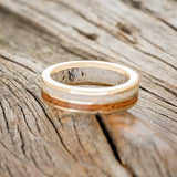 "DYAD" - IRONWOOD & FIRE AND ICE OPAL WEDDING BAND WITH ANTLER LINING-6