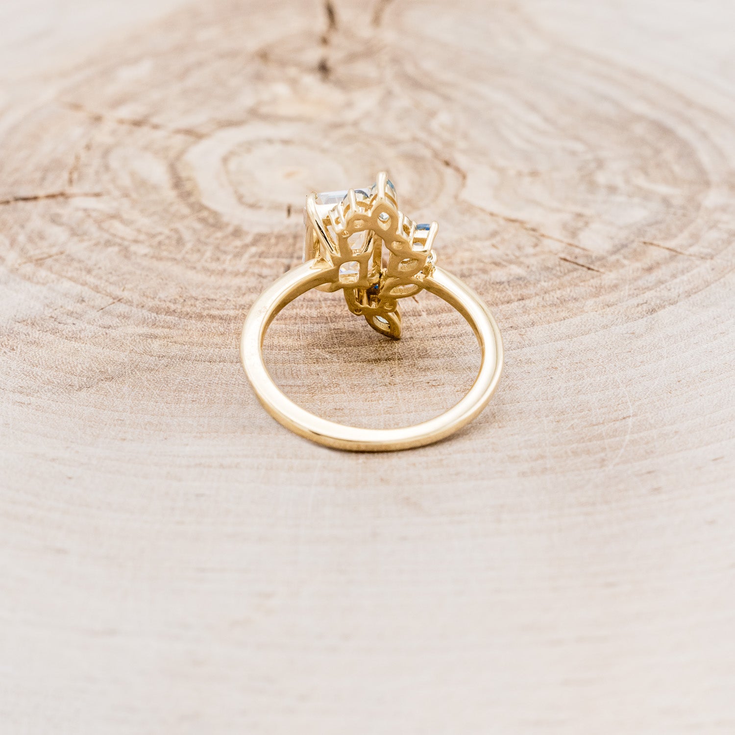 "ISABELLA" - EMERALD CUT MOISSANITE ENGAGEMENT RING WITH AQUAMARINE ACCENTS-5