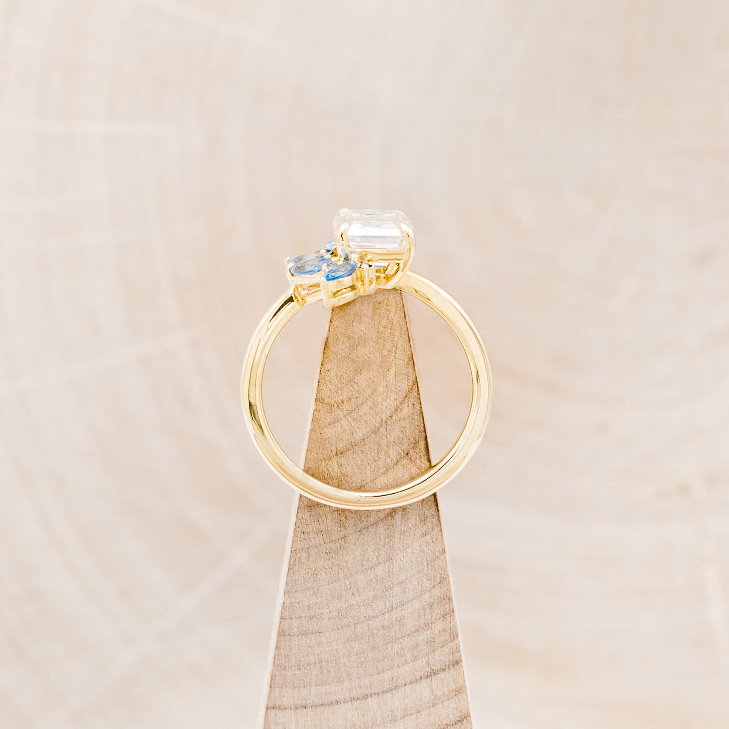 "ISABELLA" - EMERALD CUT MOISSANITE ENGAGEMENT RING WITH AQUAMARINE ACCENTS-6