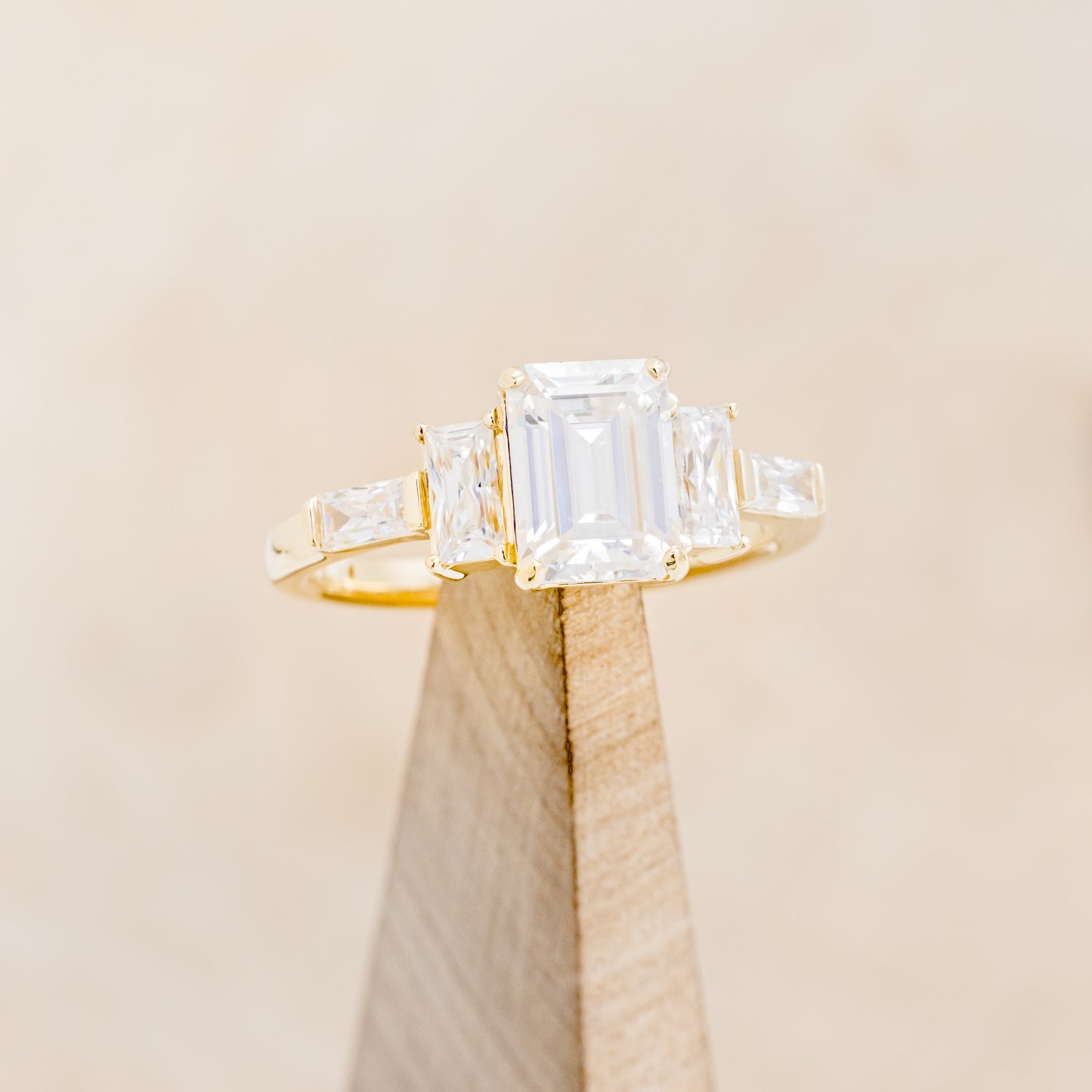 "GRETA" - EMERALD CUT MOISSANITE ENGAGEMENT RING WITH MALACHITE STACKING BAND-7