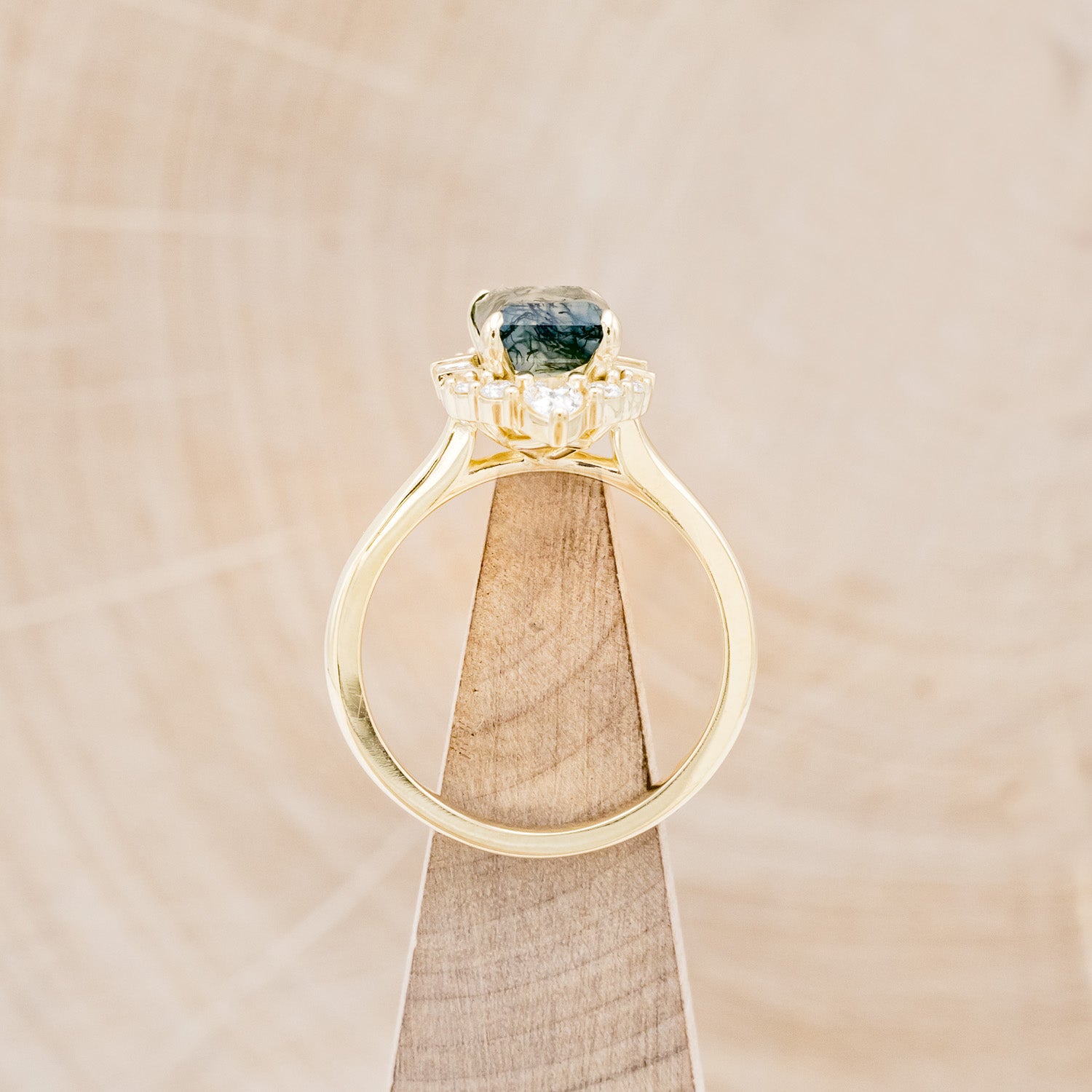 "NEFERTITI" - EMERALD-CUT MOSS AGATE ENGAGEMENT RING WITH DIAMOND ACCENTS-6