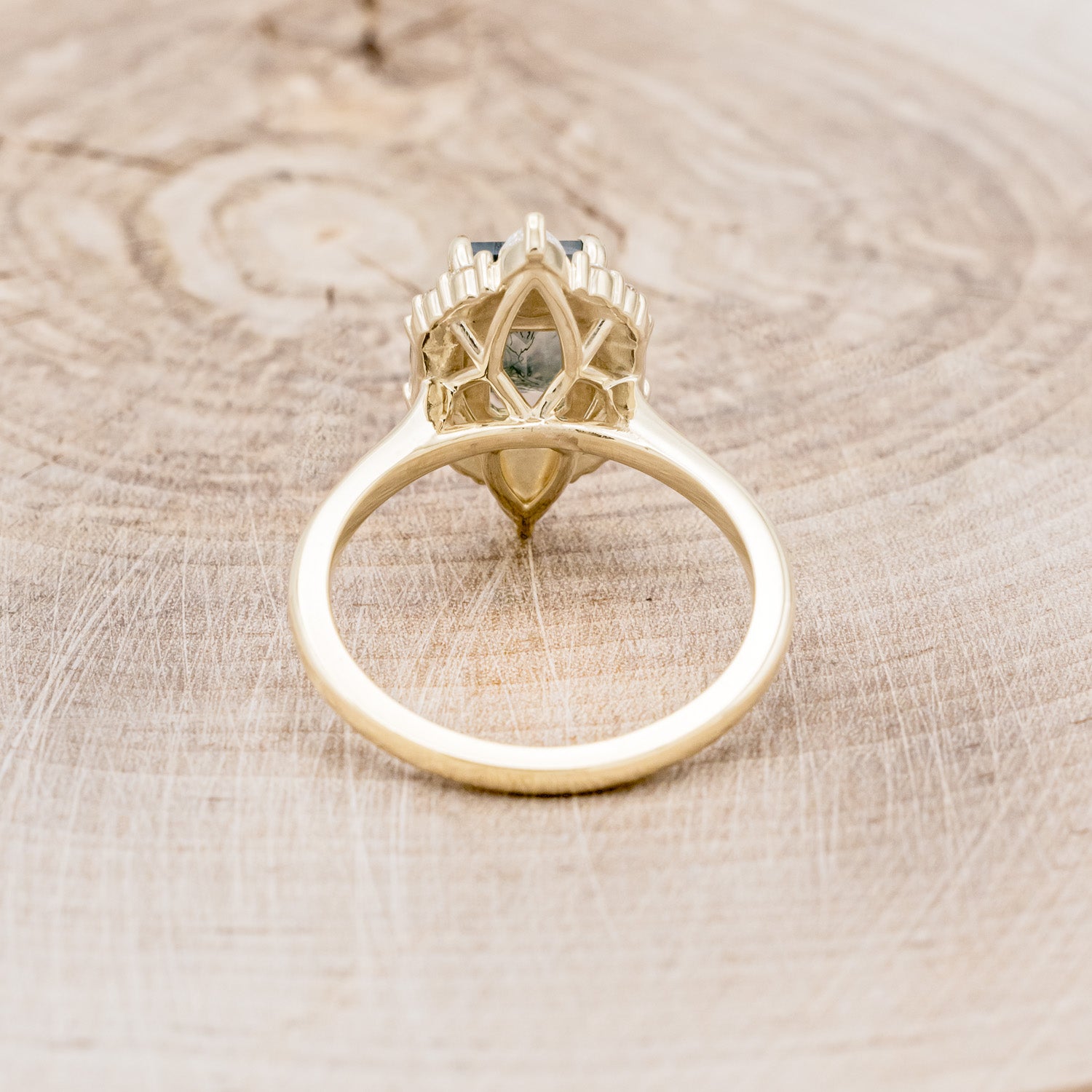 "NEFERTITI" - EMERALD-CUT MOSS AGATE ENGAGEMENT RING WITH DIAMOND ACCENTS-5