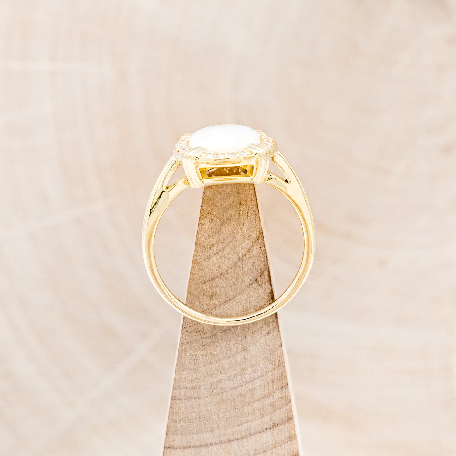 ROUND CUT WHITE OPAL ENGAGEMENT RING WITH DIAMOND HALO-6