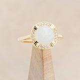 ROUND CUT WHITE OPAL ENGAGEMENT RING WITH DIAMOND HALO