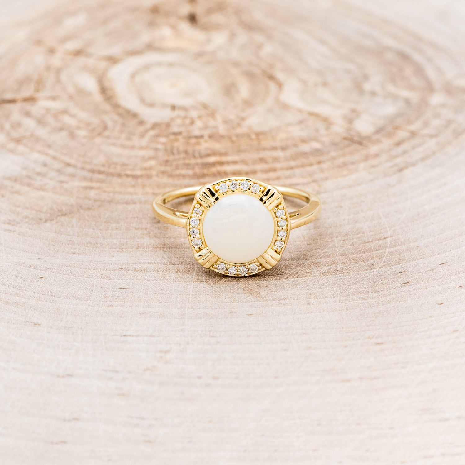 ROUND CUT WHITE OPAL ENGAGEMENT RING WITH DIAMOND HALO-4