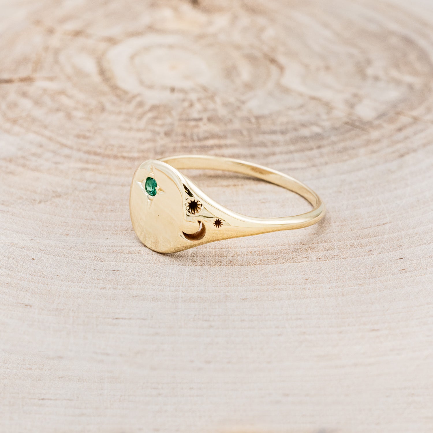 CUSTOM ENGRAVED CLASS RING WITH AN EMERALD ACCENT/ CUSTOM SIGNET RING-3