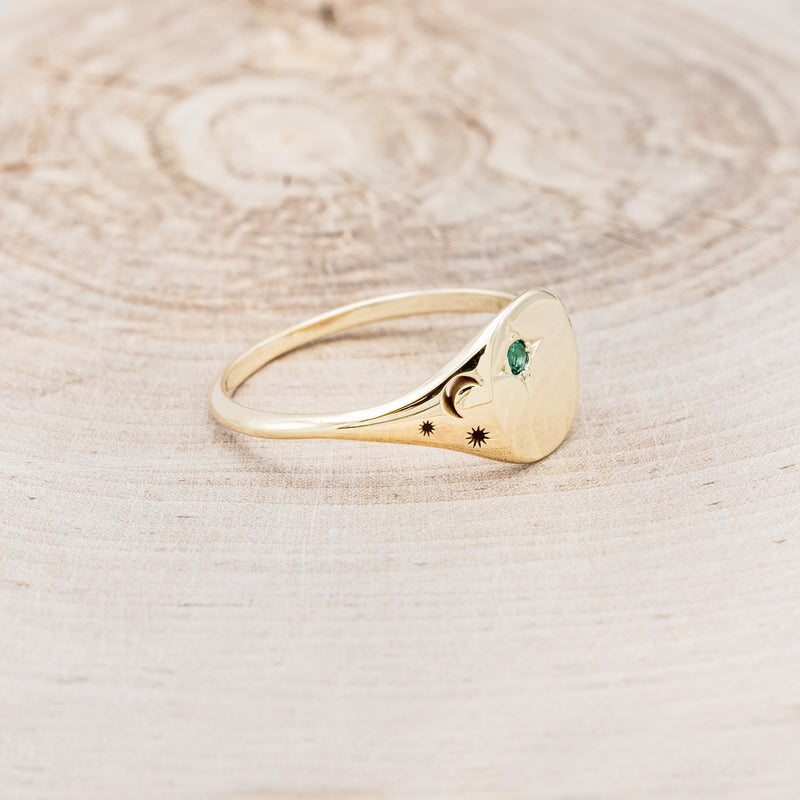 CUSTOM ENGRAVED CLASS RING WITH AN EMERALD ACCENT/ CUSTOM SIGNET RING