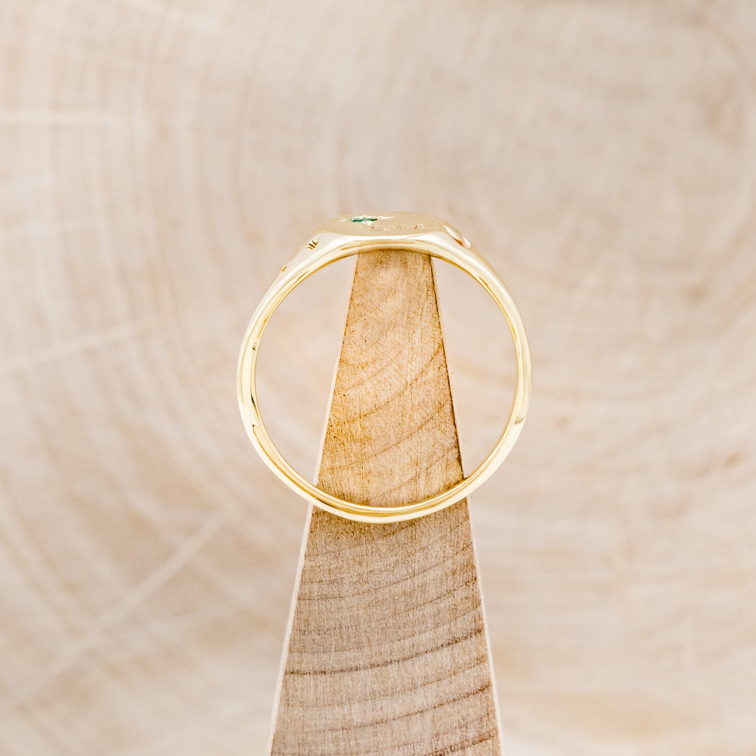 CUSTOM ENGRAVED CLASS RING WITH AN EMERALD ACCENT/ CUSTOM SIGNET RING-5