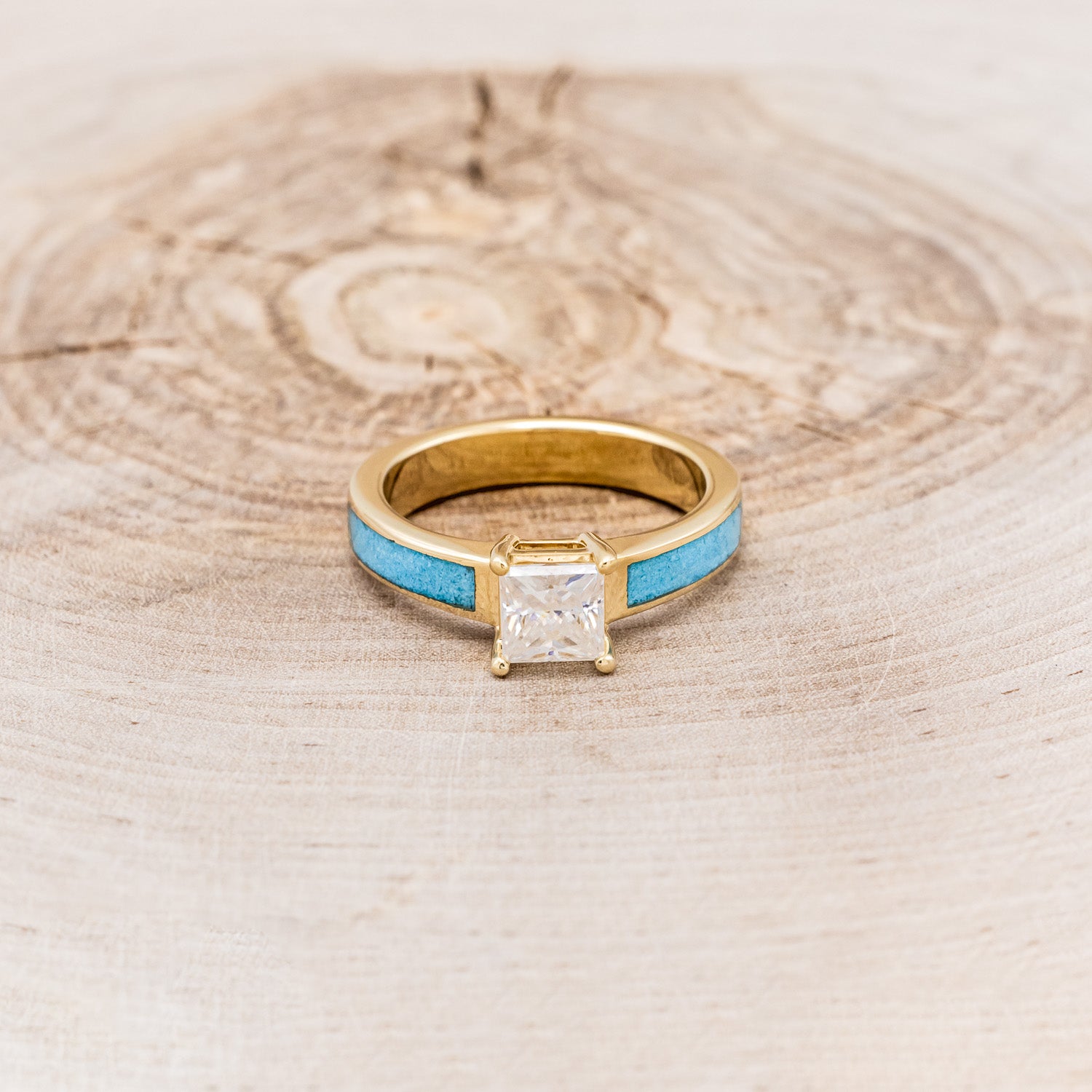 "EOTA" - PRINCESS CUT MOISSANITE ENGAGEMENT RING WITH TURQUOISE INLAYS-10