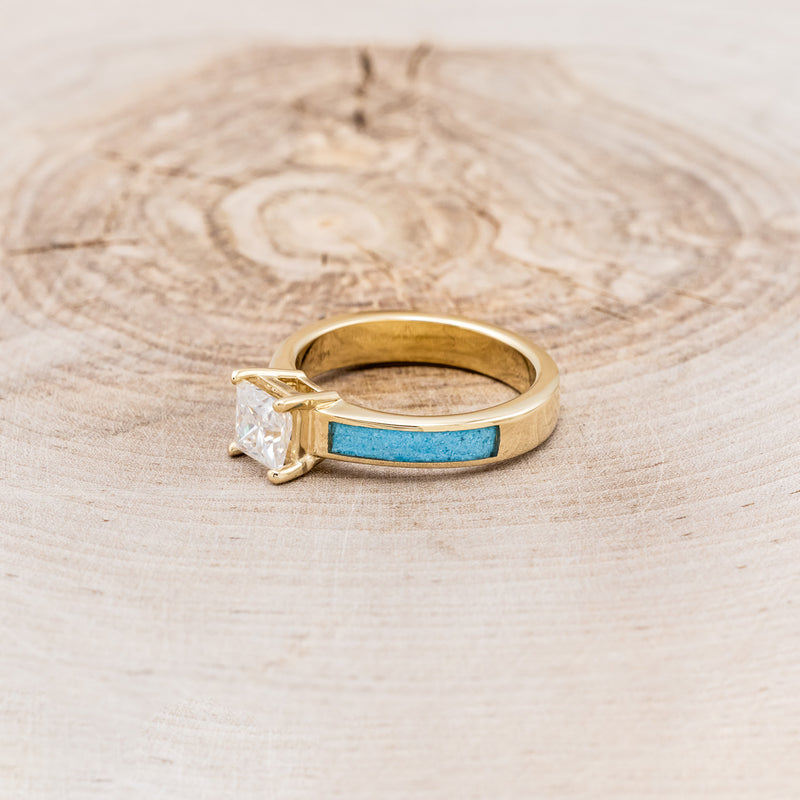 "EOTA" - PRINCESS CUT MOISSANITE ENGAGEMENT RING WITH TURQUOISE INLAYS