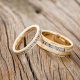 "VERTIGO" - MATCHING SET OF ELK ANTLER WEDDING BANDS WITH HAMMERED FINISH-1