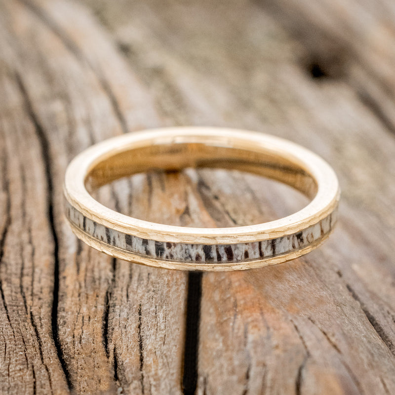 "VERTIGO" - MATCHING SET OF ELK ANTLER WEDDING BANDS WITH HAMMERED FINISH-4