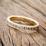 "VERTIGO" - MATCHING SET OF ELK ANTLER WEDDING BANDS WITH HAMMERED FINISH-3