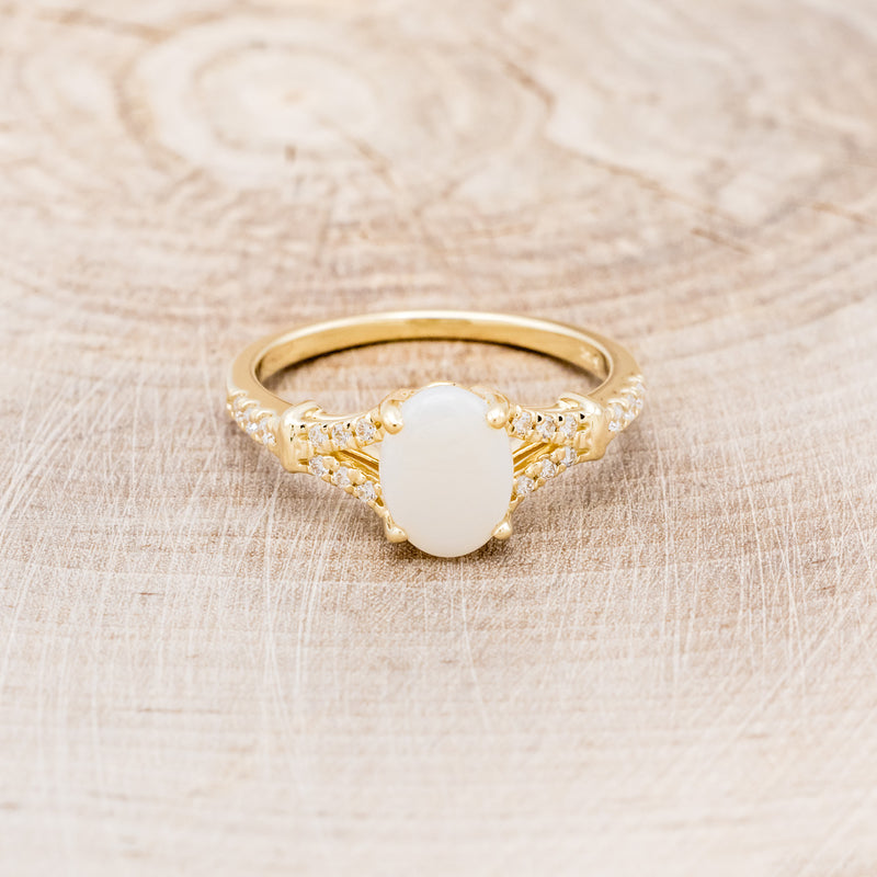 "EVLIN" - OVAL OPAL ENGAGEMENT RING WITH DIAMOND ACCENTS & TRACER