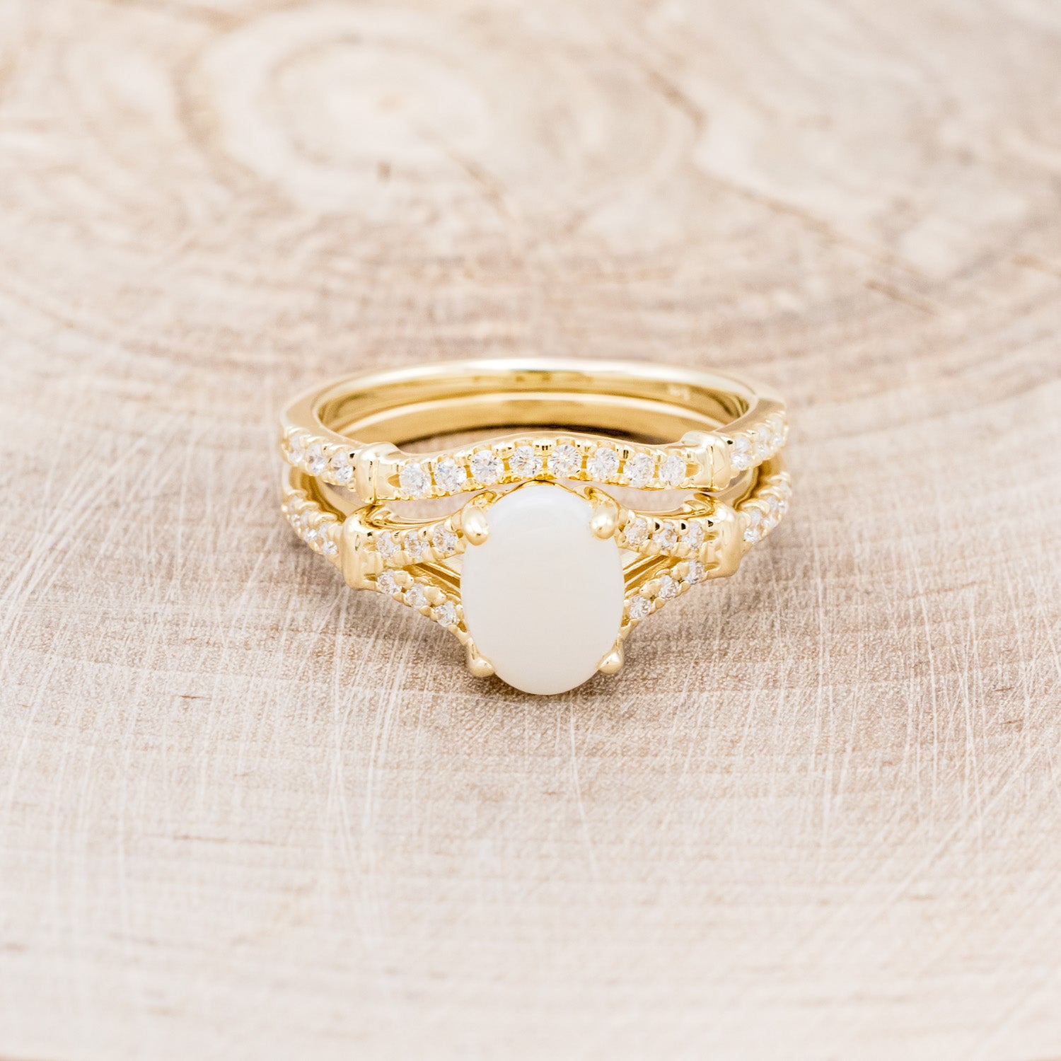 "EVLIN" - OVAL OPAL ENGAGEMENT RING WITH DIAMOND ACCENTS & TRACER-21