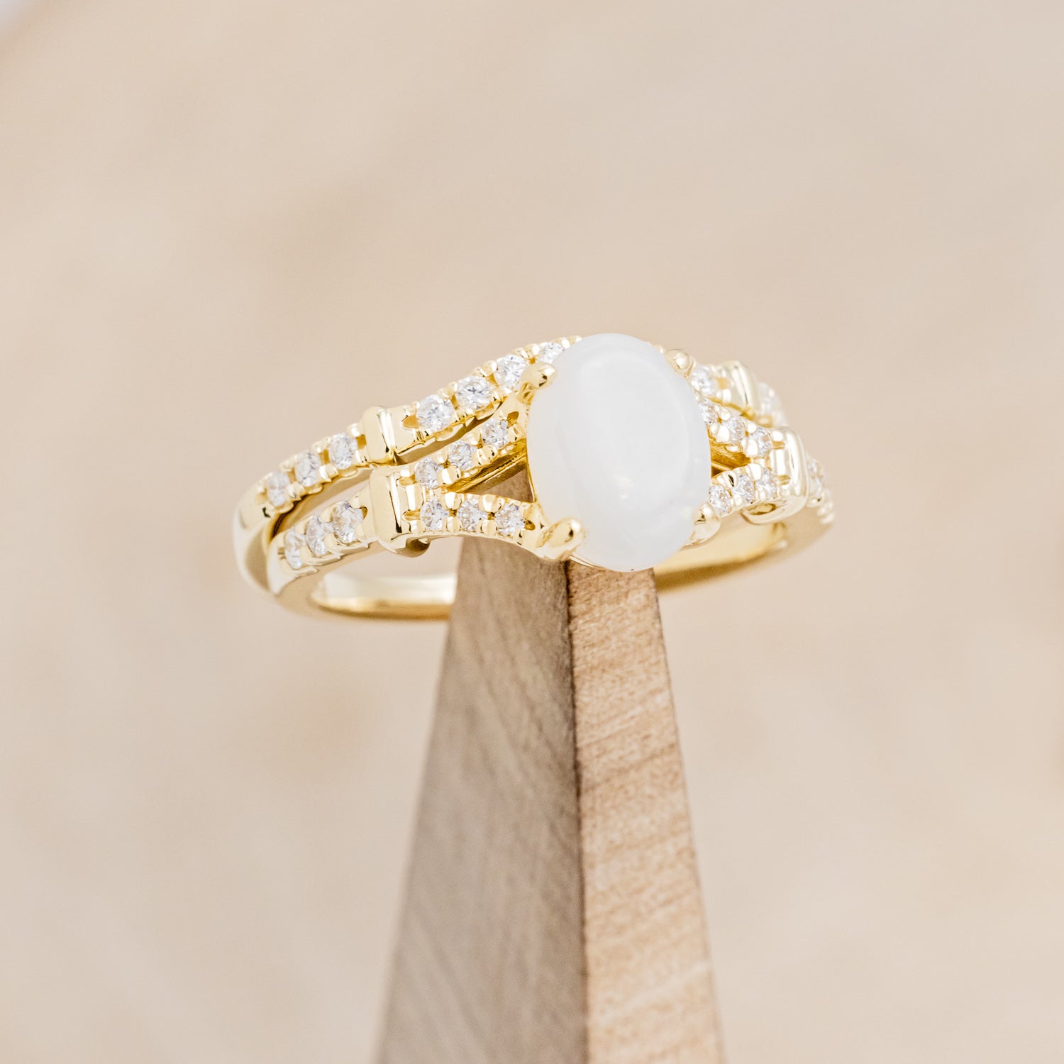 "EVLIN" - OVAL OPAL ENGAGEMENT RING WITH DIAMOND ACCENTS & TRACER-20