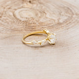 "FLORA" - ROUND CUT MOISSANITE ENGAGEMENT RING WITH LEAF-SHAPED DIAMOND ACCENTS - 14K YELLOW GOLD - SIZE 4 1/2-2