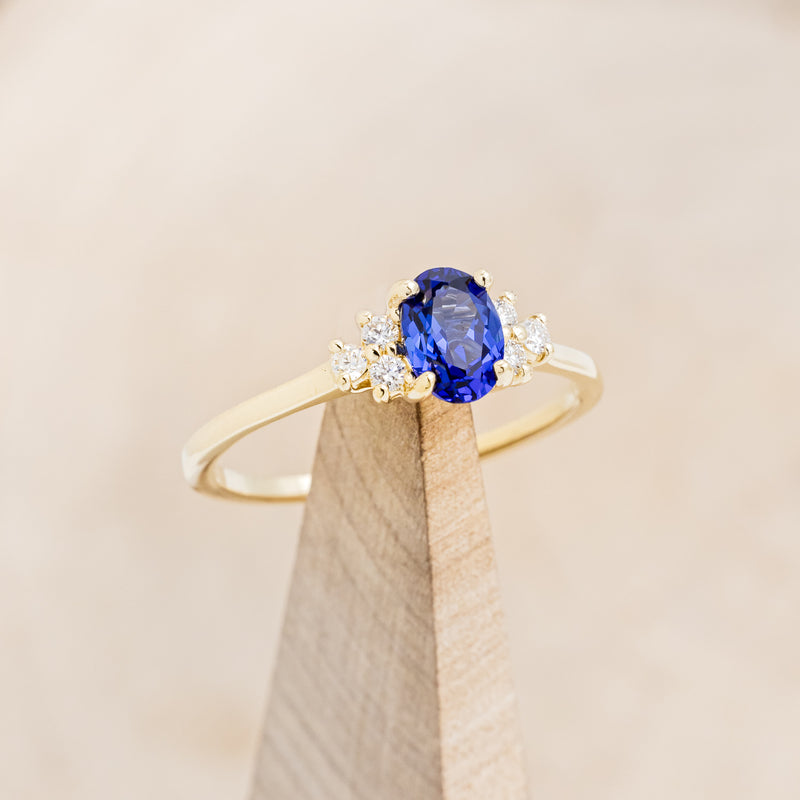"GINA" - OVAL LAB-GROWN SAPPHIRE ENGAGEMENT RING WITH DIAMOND ACCENTS
