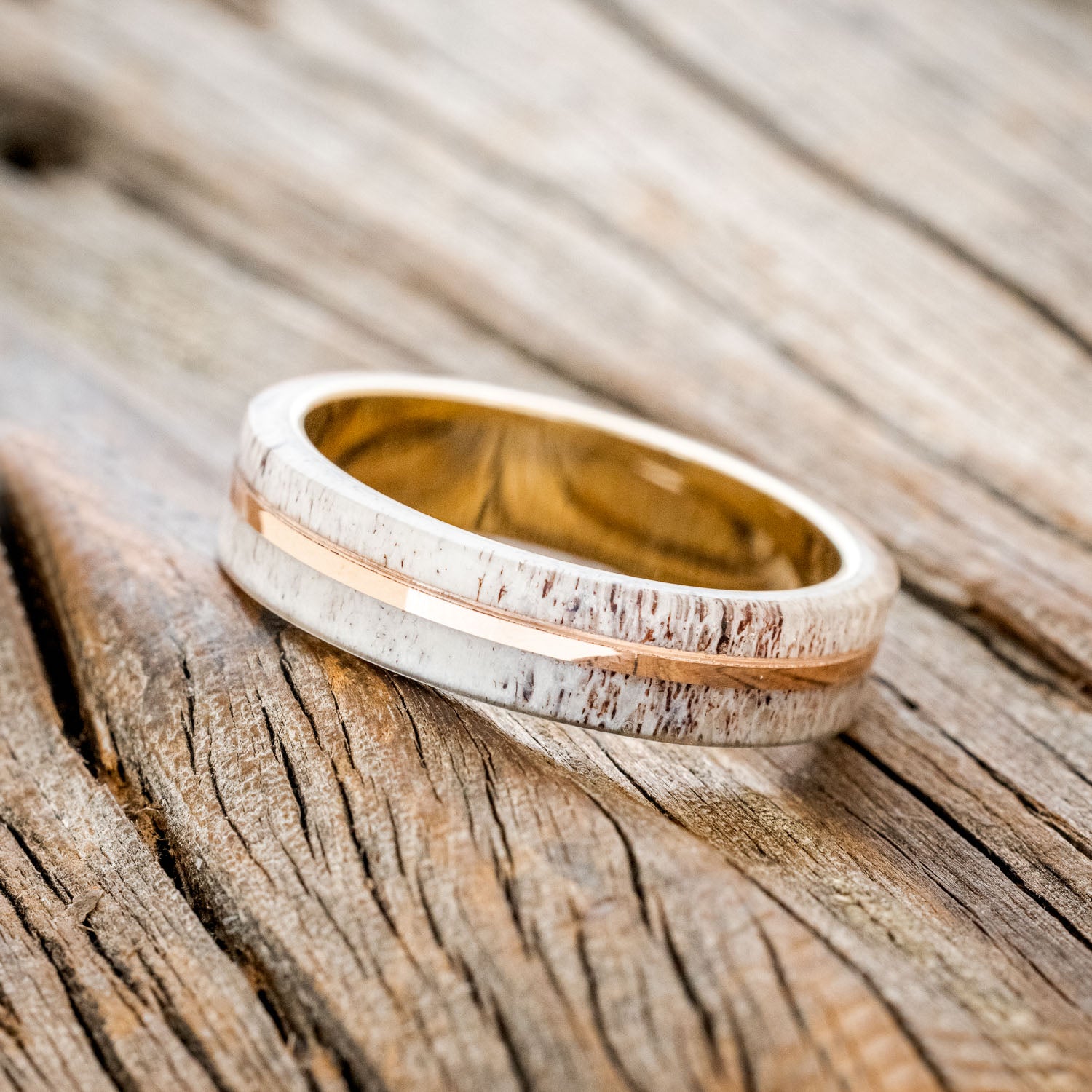 "GOLDEN" - ELK ANTLER & 14K GOLD INLAY WEDDING BAND-8