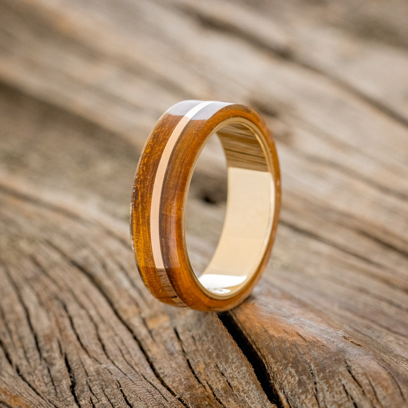 "GOLDEN" - IRONWOOD & 14K GOLD INLAY WEDDING RING-7