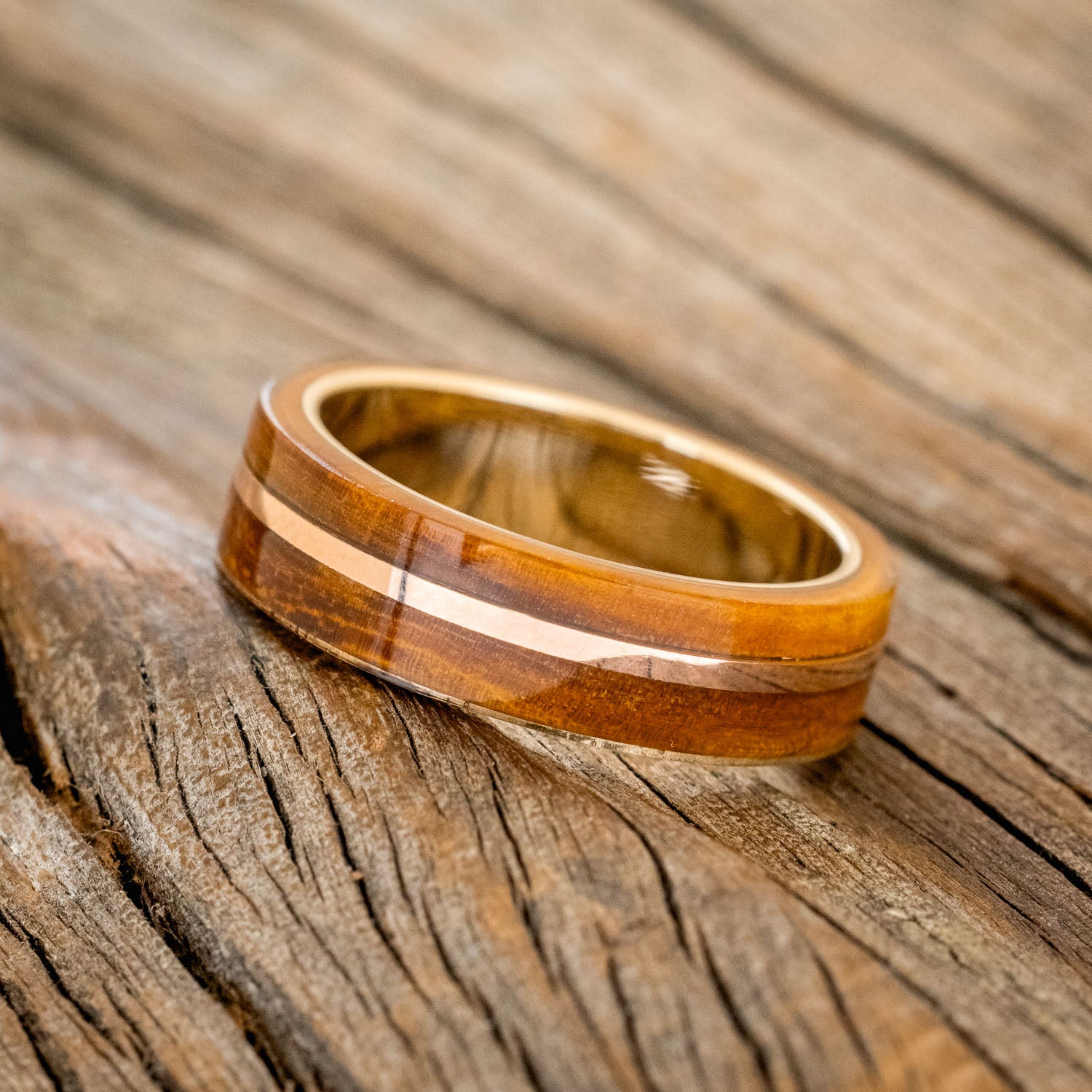 "GOLDEN" - IRONWOOD & 14K GOLD INLAY WEDDING RING-8