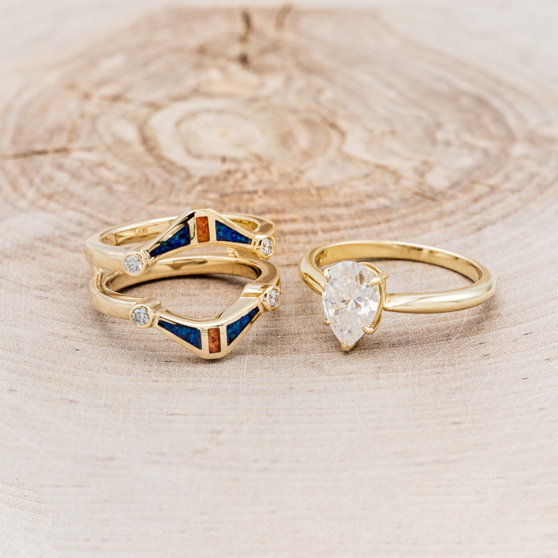 SOLITAIRE MOISSANITE ENGAGEMENT RING WITH ORANGE & BLUE OPAL INLAYS RING GUARD-5