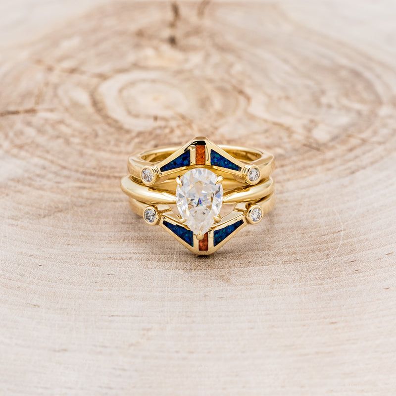 SOLITAIRE MOISSANITE ENGAGEMENT RING WITH ORANGE & BLUE OPAL INLAYS RING GUARD-4