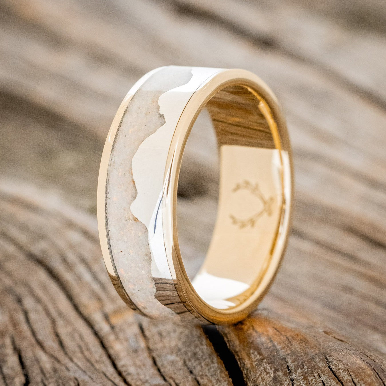 "HELIOS" - FIRE AND ICE OPAL & 14K WHITE GOLD MOUNTAIN RANGE WEDDING RING FEATURING A 14K GOLD BAND-2