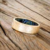 PAUA SHELL LINED WEDDING RING FEATURING A HAMMERED 14K GOLD BAND-2