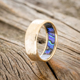 PAUA SHELL LINED WEDDING RING FEATURING A HAMMERED 14K GOLD BAND-4