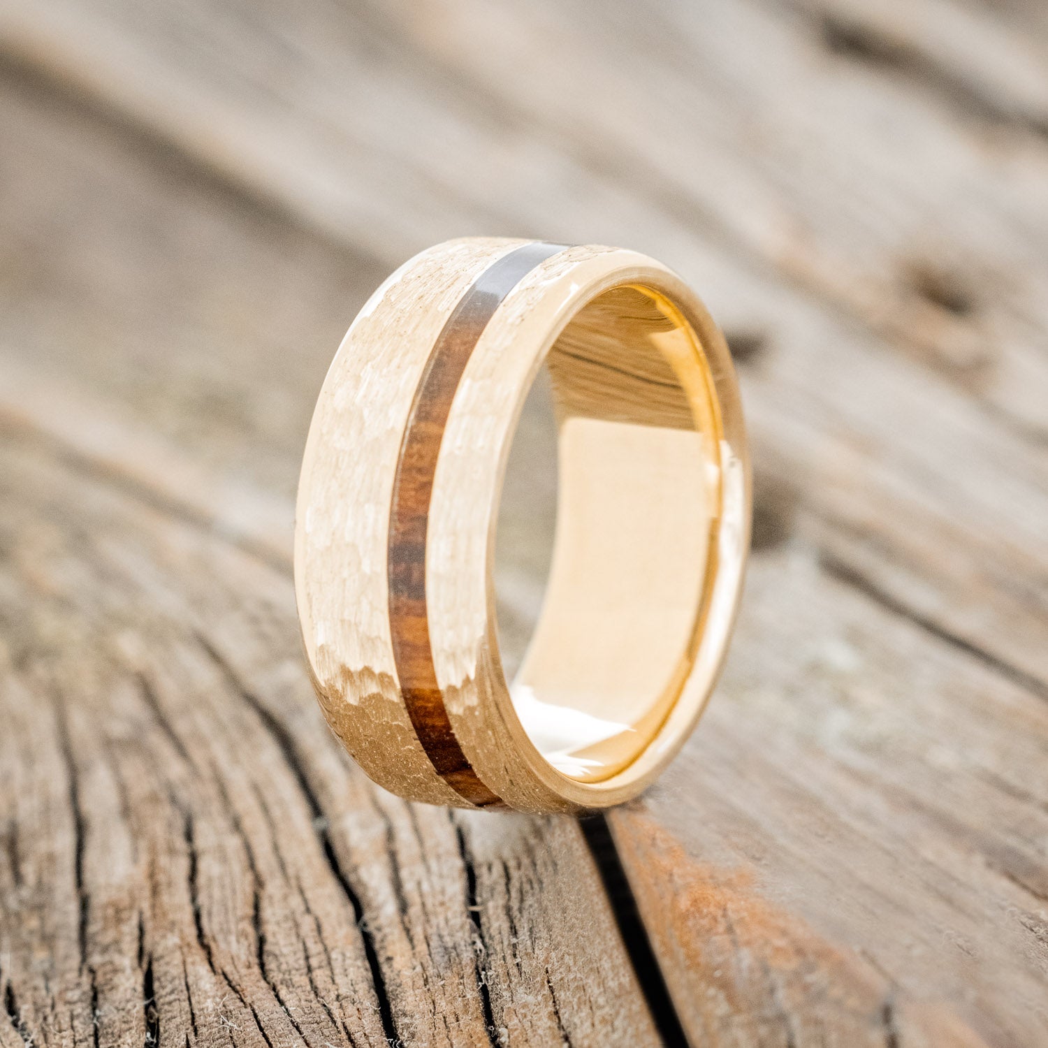 "VERTIGO" - IRONWOOD WEDDING BAND WITH HAMMERED FINISH-10