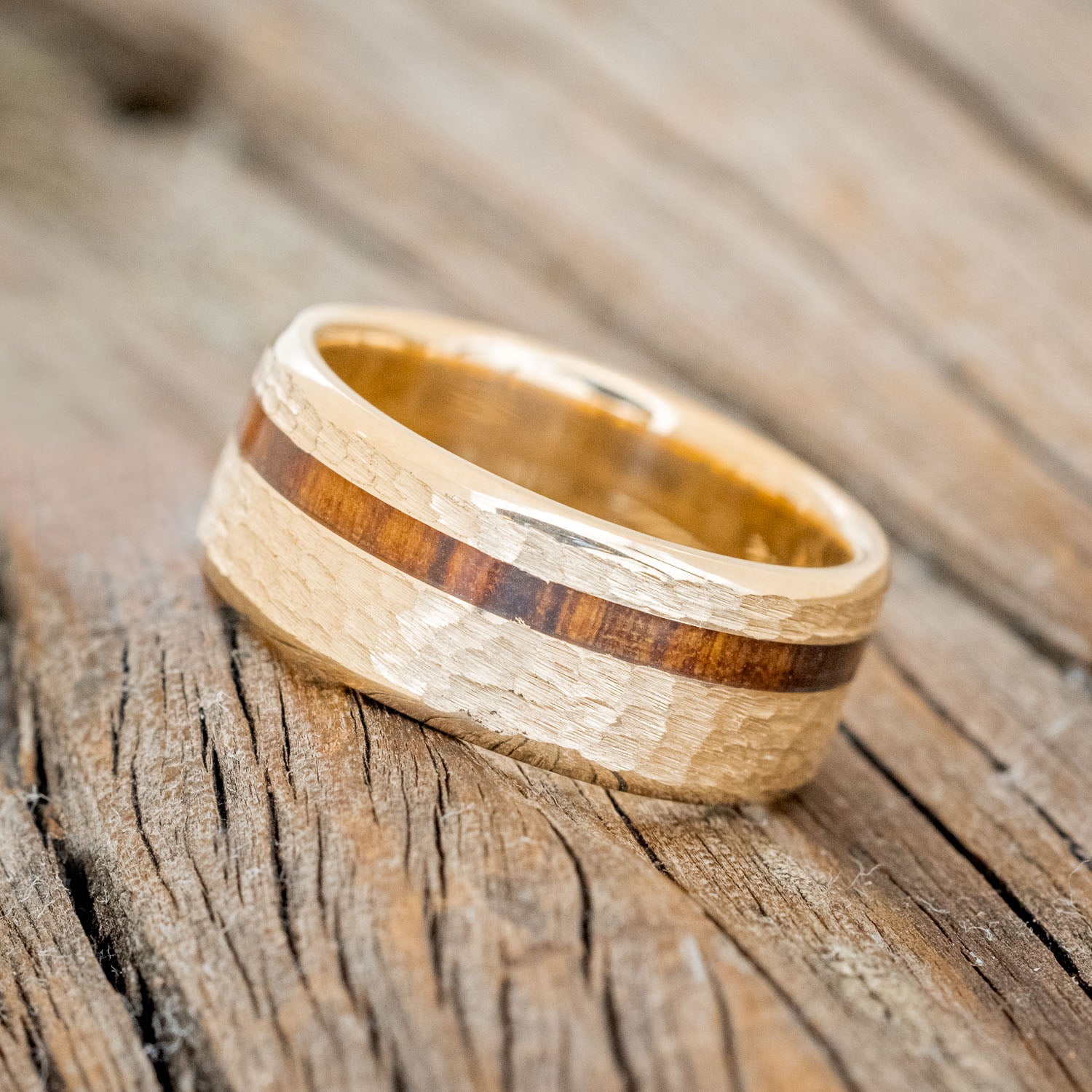 "VERTIGO" - IRONWOOD WEDDING BAND WITH HAMMERED FINISH-11