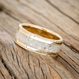 "HOLLIS" - ELK TOOTH IVORY & 14K GOLD INLAYS WEDDING RING FEATURING A HAMMERED BAND