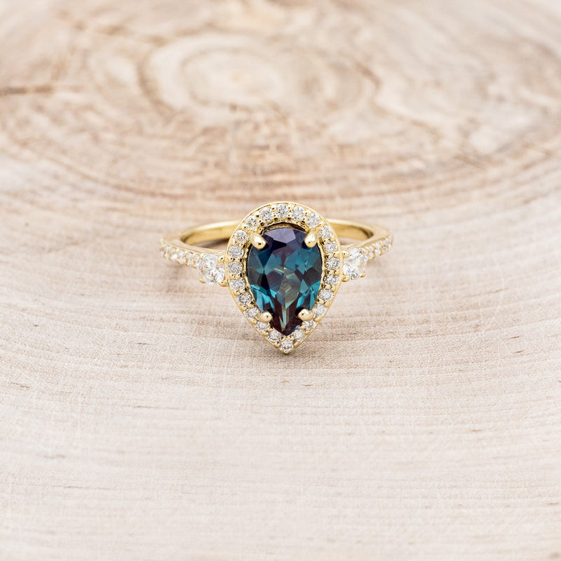 "KB" - PEAR SHAPED LAB-GROWN ALEXANDRITE ENGAGEMENT RING WITH DIAMOND ACCENTS-10