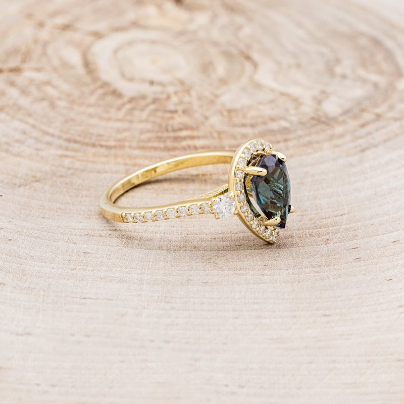 "KB" - PEAR SHAPED LAB-GROWN ALEXANDRITE ENGAGEMENT RING WITH DIAMOND ACCENTS-8