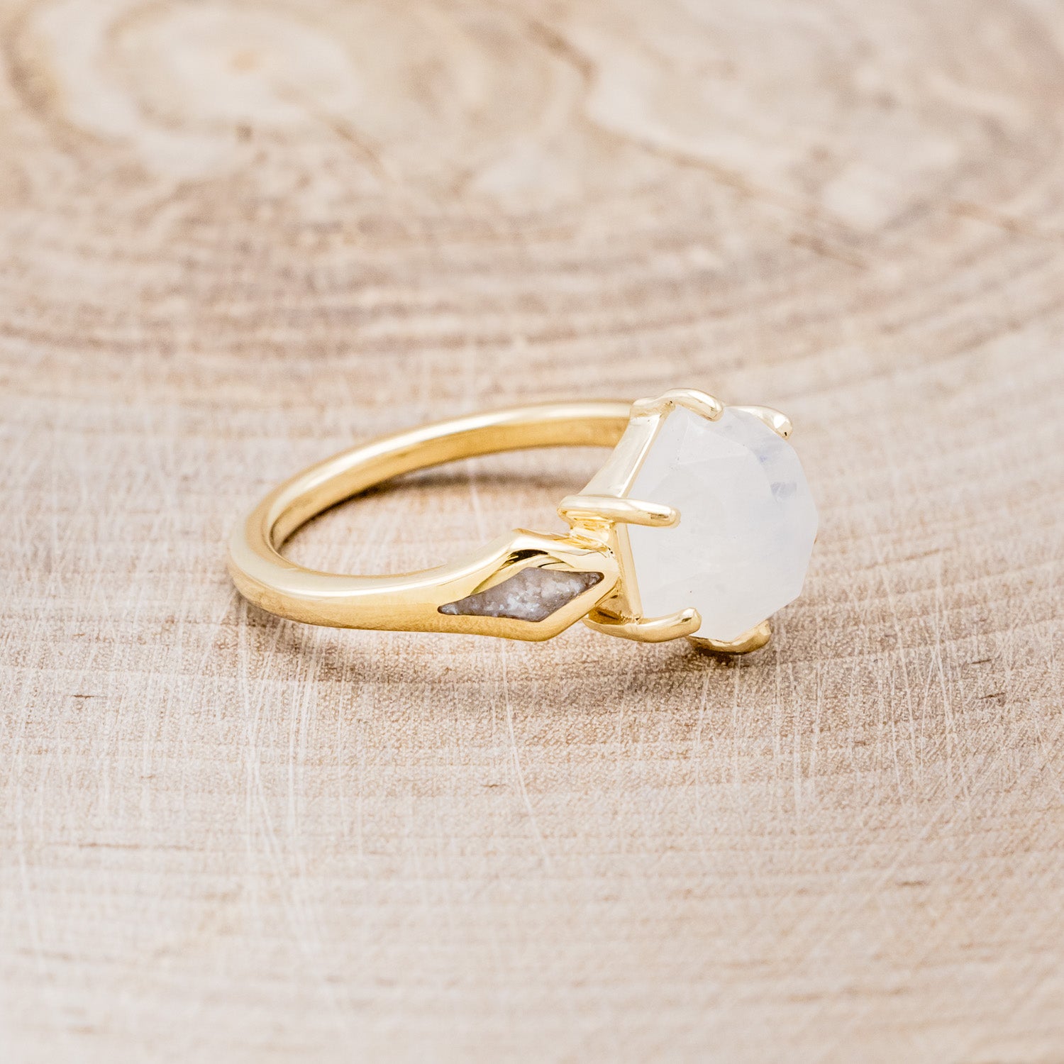 "LOVE STORY" - HEXAGON MOONSTONE ENGAGEMENT RING WITH DIAMOND DUST INLAYS-2